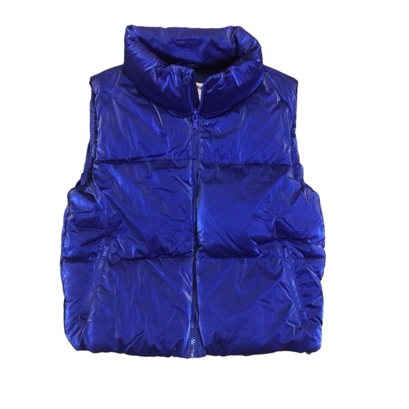 NWOT Old Navy Womens XS Blue Shiny Puffer Vest Water Resistant Quilted Zip Up - Picture 6 of 10